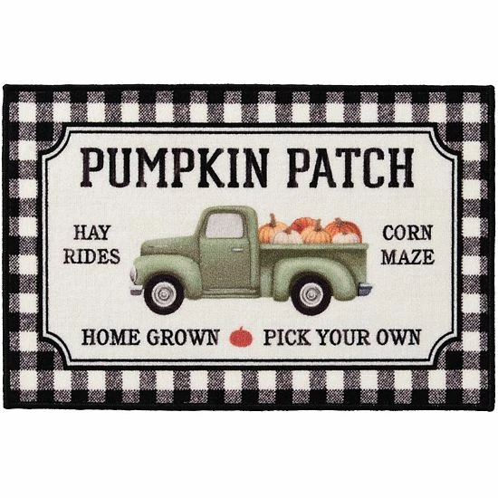 Loomaknoti Checked Pumpkin Truck Printed Nylon Rug- 20'' X 30''