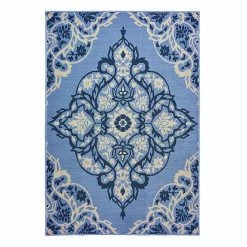 Loomaknoti Tributary Adalaria Floral Indoor Outdoor Rug Navy