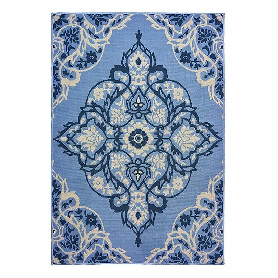 Loomaknoti Tributary Adalaria Floral Indoor Outdoor Rug Navy